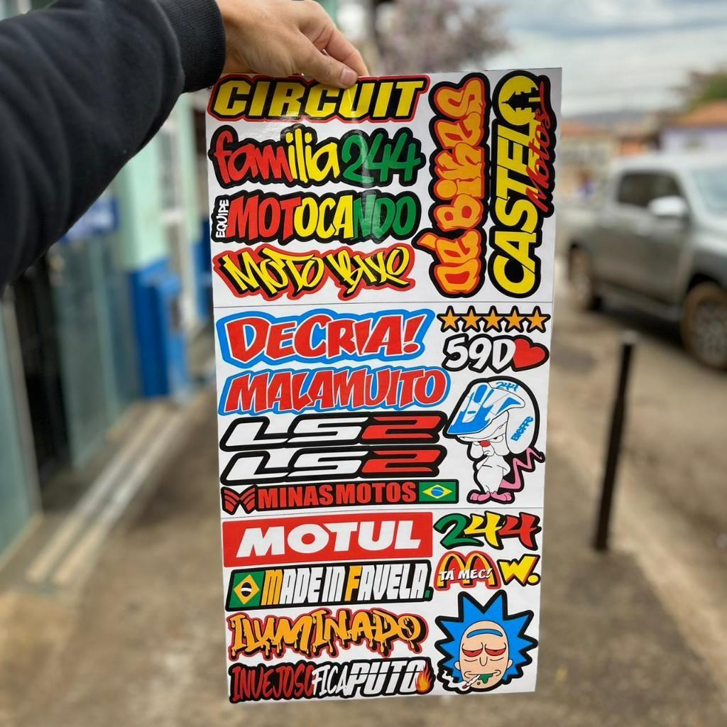 Super Cartela 23 Adesivos Laminados Premium Não desbota, não arranha – Plotar e Adesivar Capacete, Moto, Carro, bike - Imagem 2