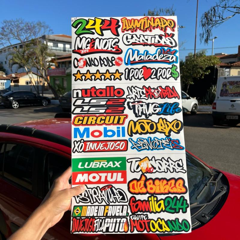 Super Cartela 27 Adesivos Laminados Premium Não desbota, não arranha – Plotar e Adesivar Capacete, Moto, Carro, bike - Imagem 2