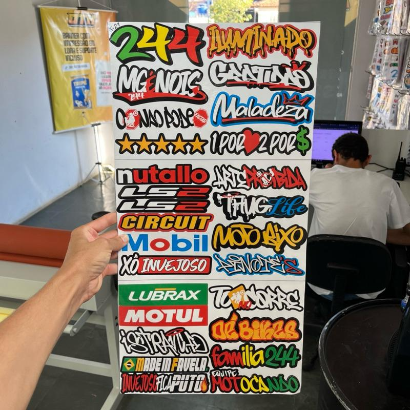 Super Cartela 27 Adesivos Laminados Premium Não desbota, não arranha – Plotar e Adesivar Capacete, Moto, Carro, bike - Imagem 3