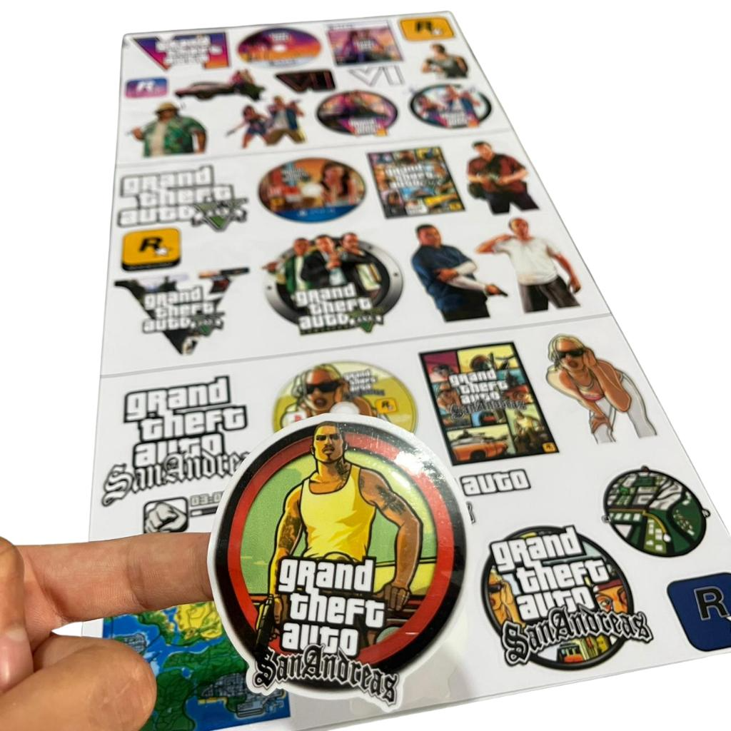 ð¥ Super Cartela de Adesivos Colecionáveis GTA VI, GTA V e San Andreas – 33 Adesivos | 60x30 cm | Laminado Premium ð¥ - Imagem 3
