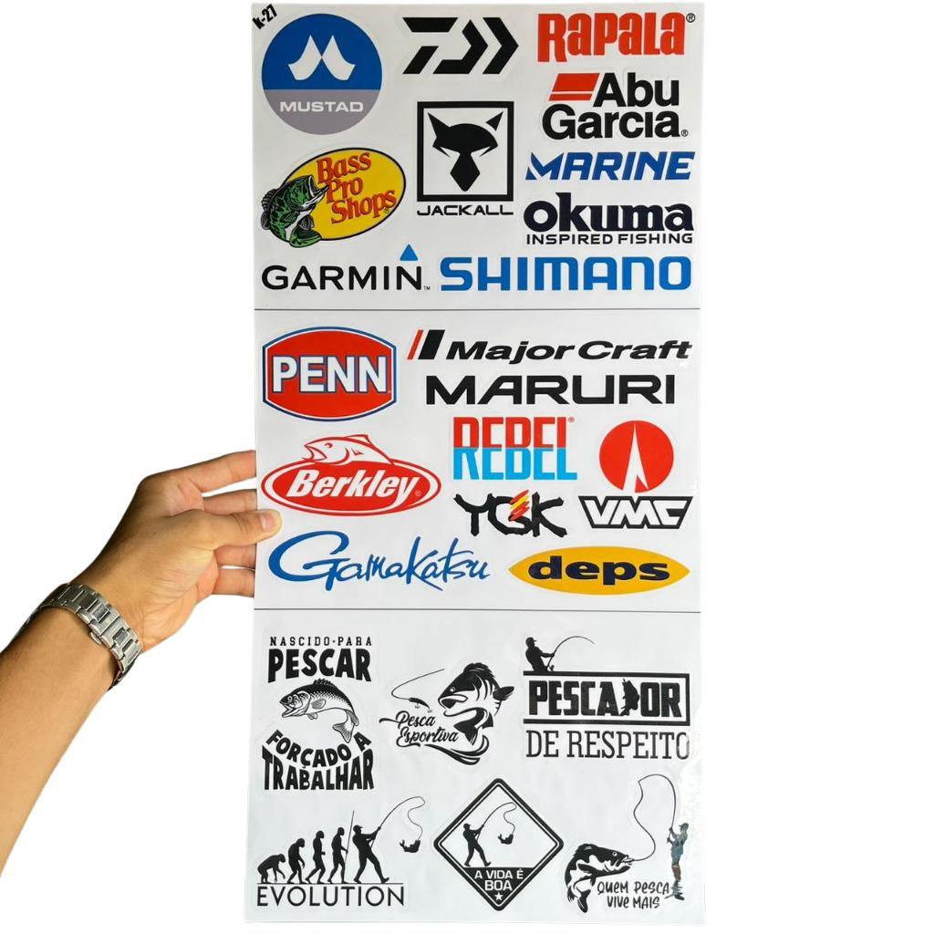 ð£ Super Cartela de Adesivos Pesca Esportiva – 25 Adesivos | 60x30 cm | Laminado Premium | À Prova d’Água ð£
