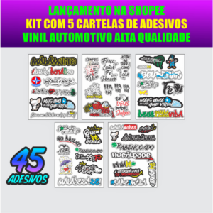 Kit 5 Cartelas GRANDES Adesivos Vinil AUTOMOTIVO 26X19 à Prova D’Água Não Desbota e Alto Brilho Moto Carro Bike Capacete