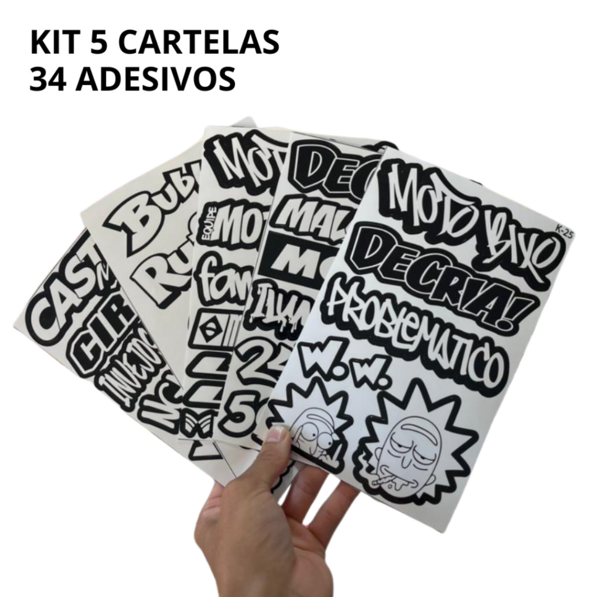 Kit 5 Cartelas Adesivos Vinil Laminado 22x15cm à Prova D’Água, Não Desbota e Alto Brilho Moto Carro Bike Capacete