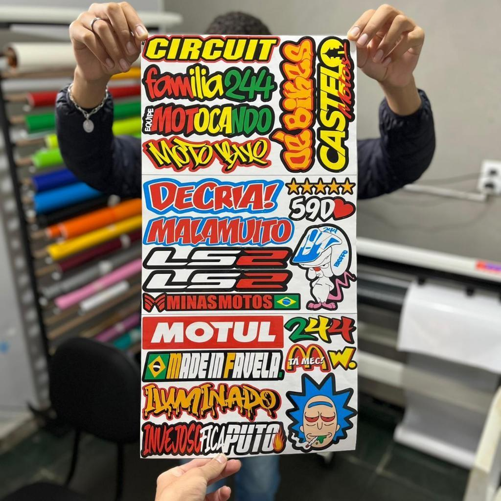 Super Cartela 23 Adesivos Laminados Premium Não desbota, não arranha – Plotar e Adesivar Capacete, Moto, Carro, bike - Imagem 3