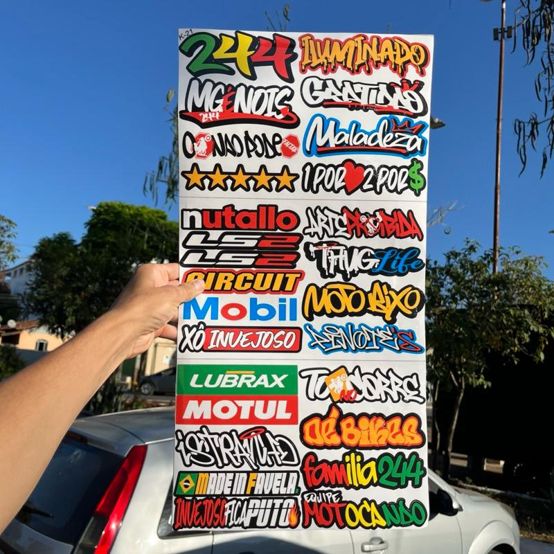 Super Cartela 27 Adesivos Laminados Premium Não desbota, não arranha – Plotar e Adesivar Capacete, Moto, Carro, bike - Imagem 4