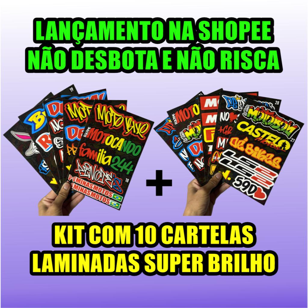 KIT 10 CARTELAS DE ADESIVOS LAMINADAS NÃO RISCA E NÃO DESBOTA LANÇAMENTO ALTA QUALIDADE MOTO CAPACETE BIKE CARRO