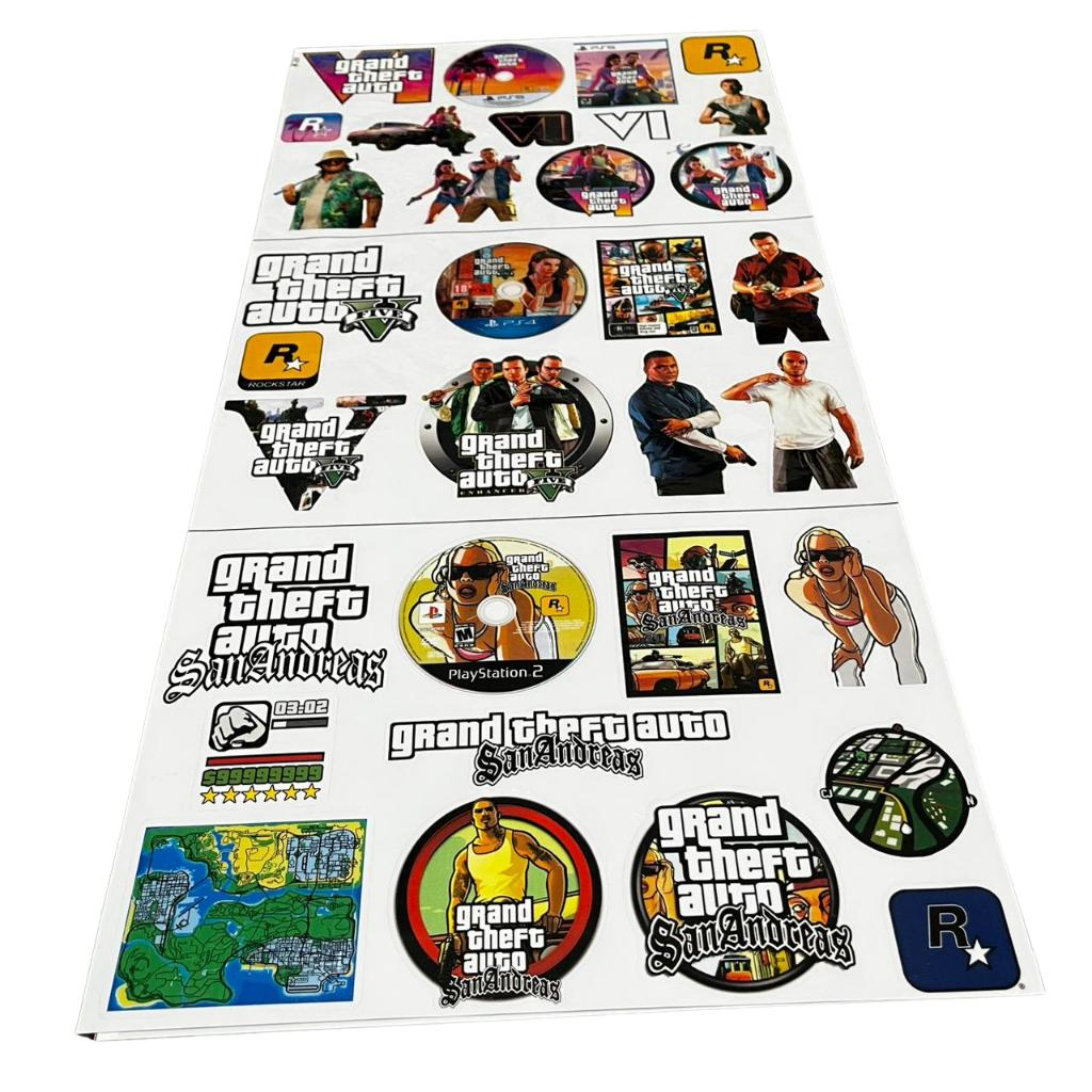 ð¥ Super Cartela de Adesivos Colecionáveis GTA VI, GTA V e San Andreas – 33 Adesivos | 60x30 cm | Laminado Premium ð¥ - Imagem 7