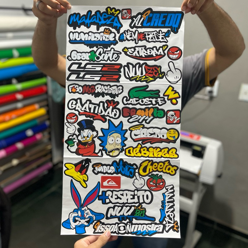 SUPER CARTELA DE ADESIVOS 35 ADESIVOS LAMINADOS ALTO BRILHO LANÇAMENTO ALTA QUALIDADE PARA CAPACETE MOTO CARRO
