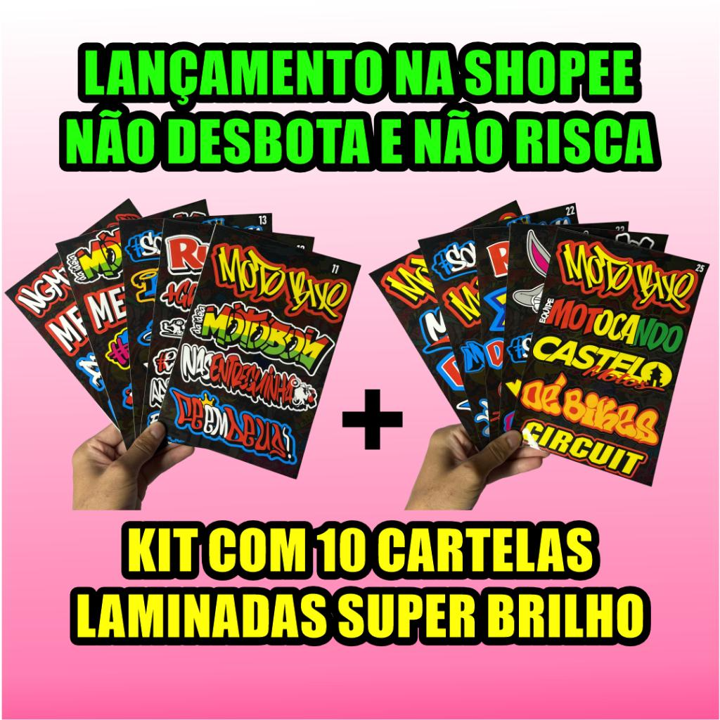 KIT 10 CARTELAS DE ADESIVOS LAMINADAS NÃO RISCA E NÃO DESBOTA LANÇAMENTO ALTA QUALIDADE MOTO CAPACETE BIKE CARRO