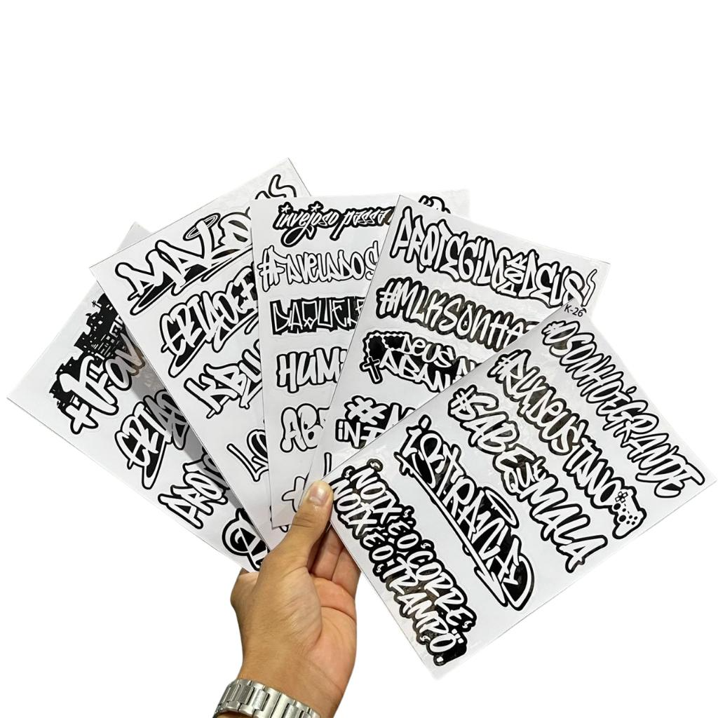 Kit 5 Cartelas Adesivos Vinil Laminado 22x15cm à Prova D’Água, Não Desbota e Alto Brilho Moto Carro Bike Capacete