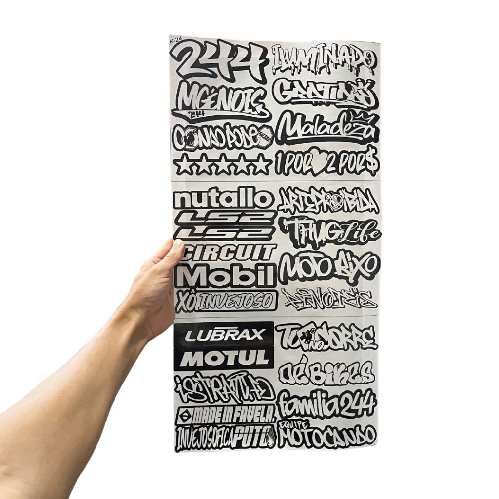 Super Cartela 27 Adesivos Laminados Premium Não desbota, não arranha – Plotar e Adesivar Capacete, Moto, Carro, bike