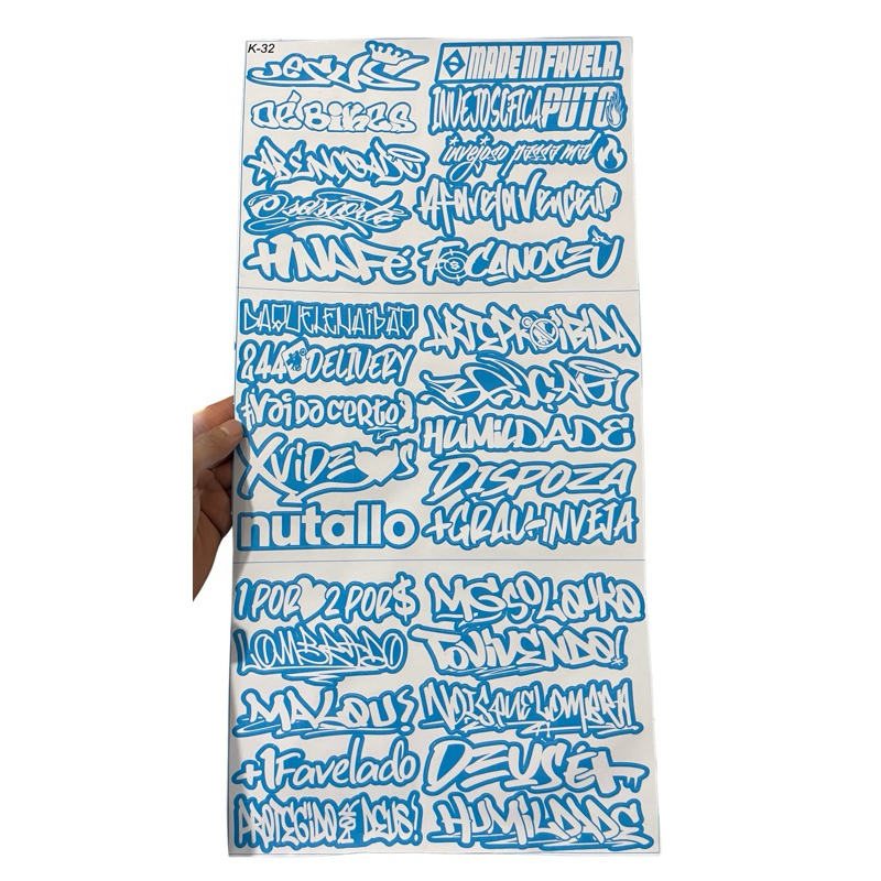 Super Cartela 30 Adesivos Laminados Premium de BH Azul E Branco – Plotar e Adesivar Capacete, Moto, Carro, bike