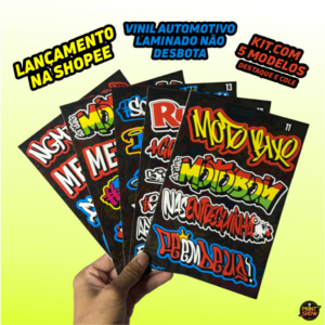 Kit 5 Cartelas Adesivos Vinil Laminado 22x15cm à Prova D’Água, Não Desbota e Alto Brilho Moto Carro Bike Capacete