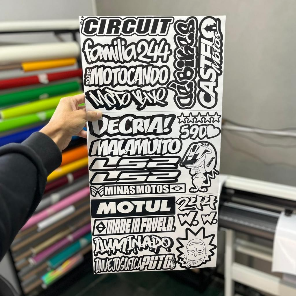Super Cartela 23 Adesivos Laminados Premium Não desbota, não arranha – Plotar e Adesivar Capacete, Moto, Carro, bike - Imagem 3