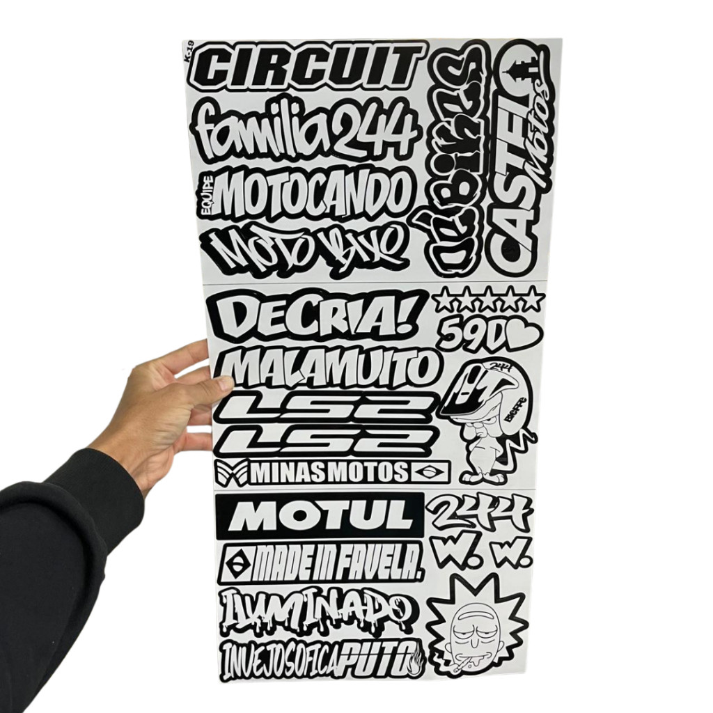 Super Cartela 23 Adesivos Laminados Premium Não desbota, não arranha – Plotar e Adesivar Capacete, Moto, Carro, bike