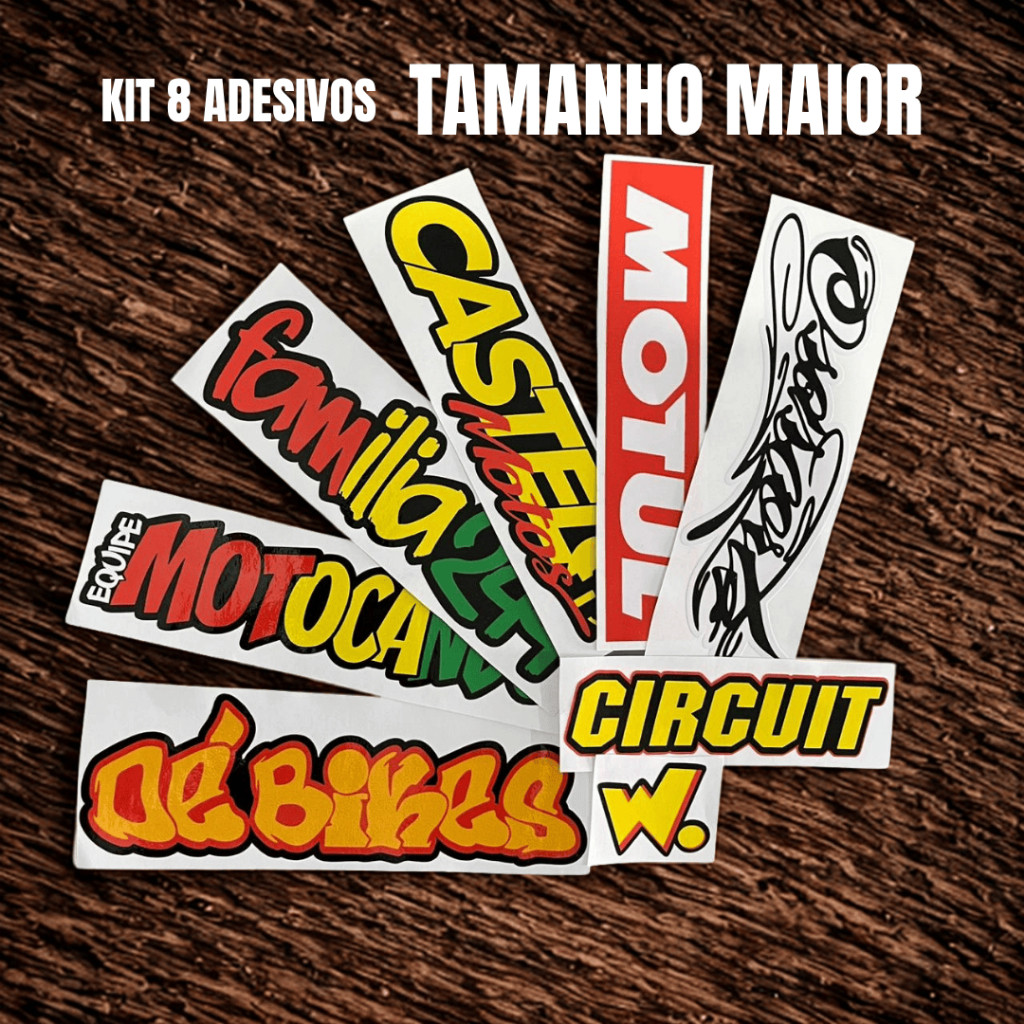KIT 8 ADESIVOS GRAU ORIGINAL RECORTADO LAMINADO ALTO BRILHO FAMILIA 244 MOTOCANDO DÉ BIKES CASTELO MOTOS MOTUL OSASCORTE