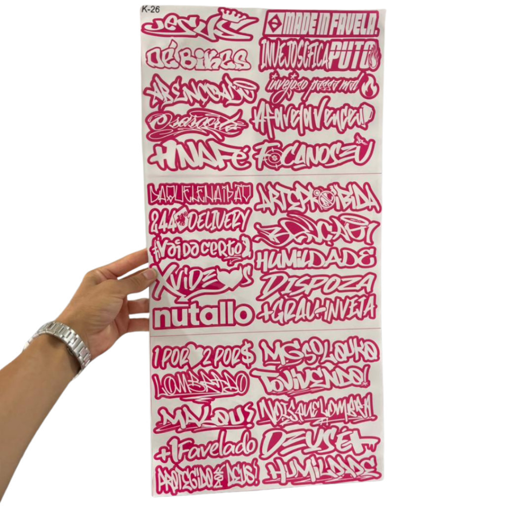 Super Cartela 30 Adesivos Laminados Premium de BH Rosa e Branco – Plotar e Adesivar Capacete, Moto, Carro, bike