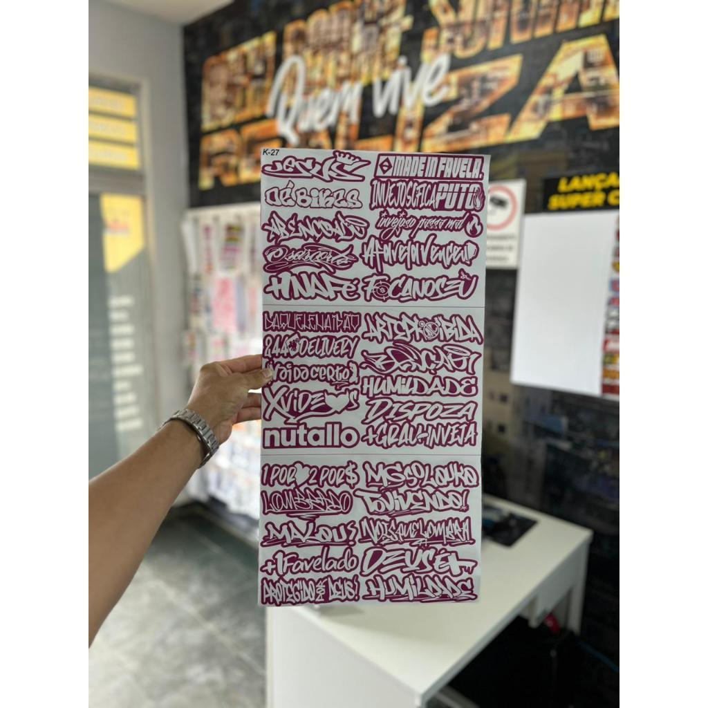 Super Cartela 30 Adesivos Laminados Premium de BH Roxo e Branco – Plotar e Adesivar Capacete, Moto, Carro, bike - Imagem 4